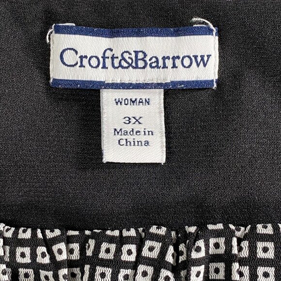 Croft & Barrow Short Sleeve Blouse Top Women's 3X Square Neck Black Geometric - Picture 4 of 9